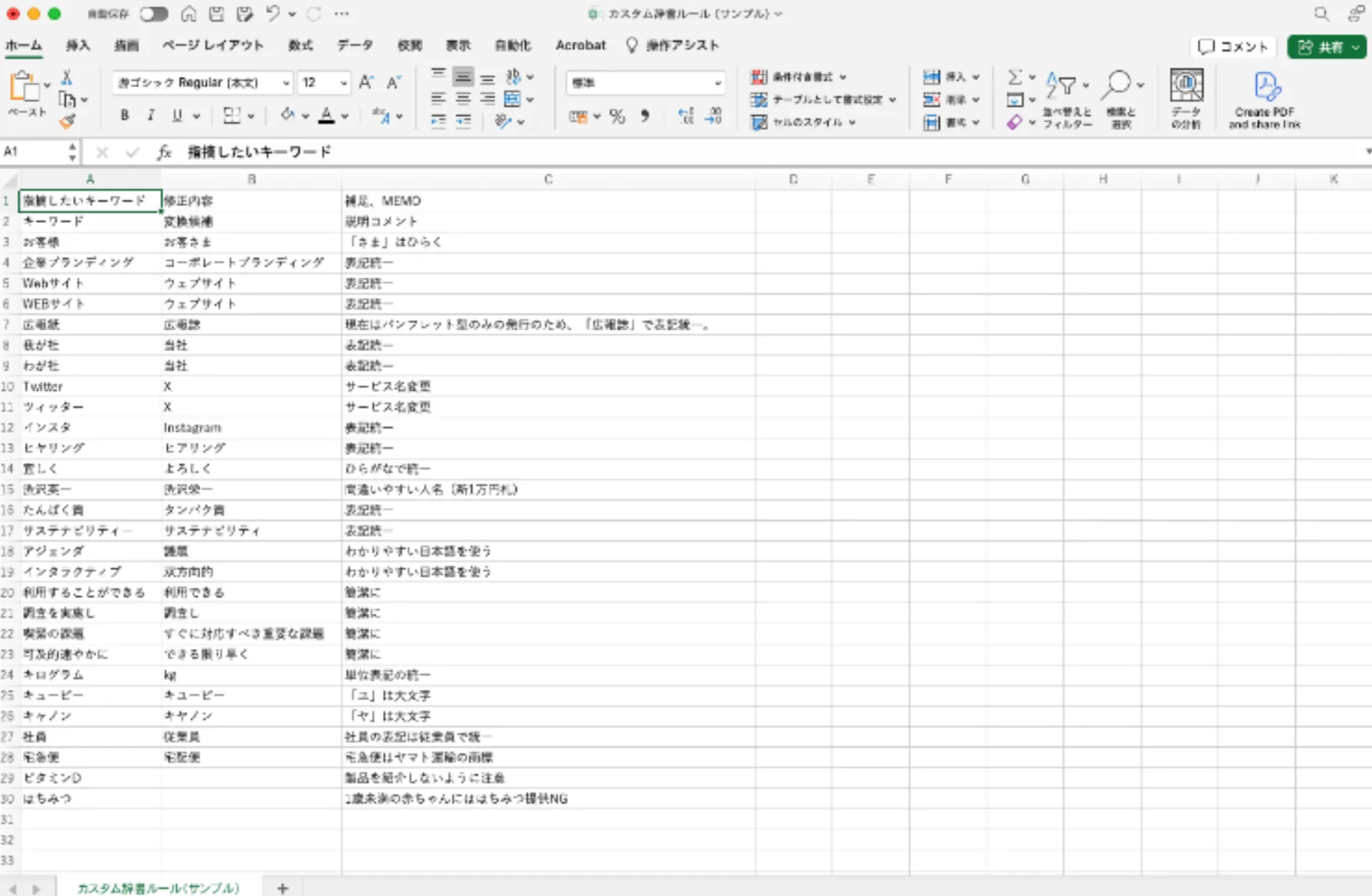 インポートダイアログのサンプル/テンプレートのダウンロードリンク
